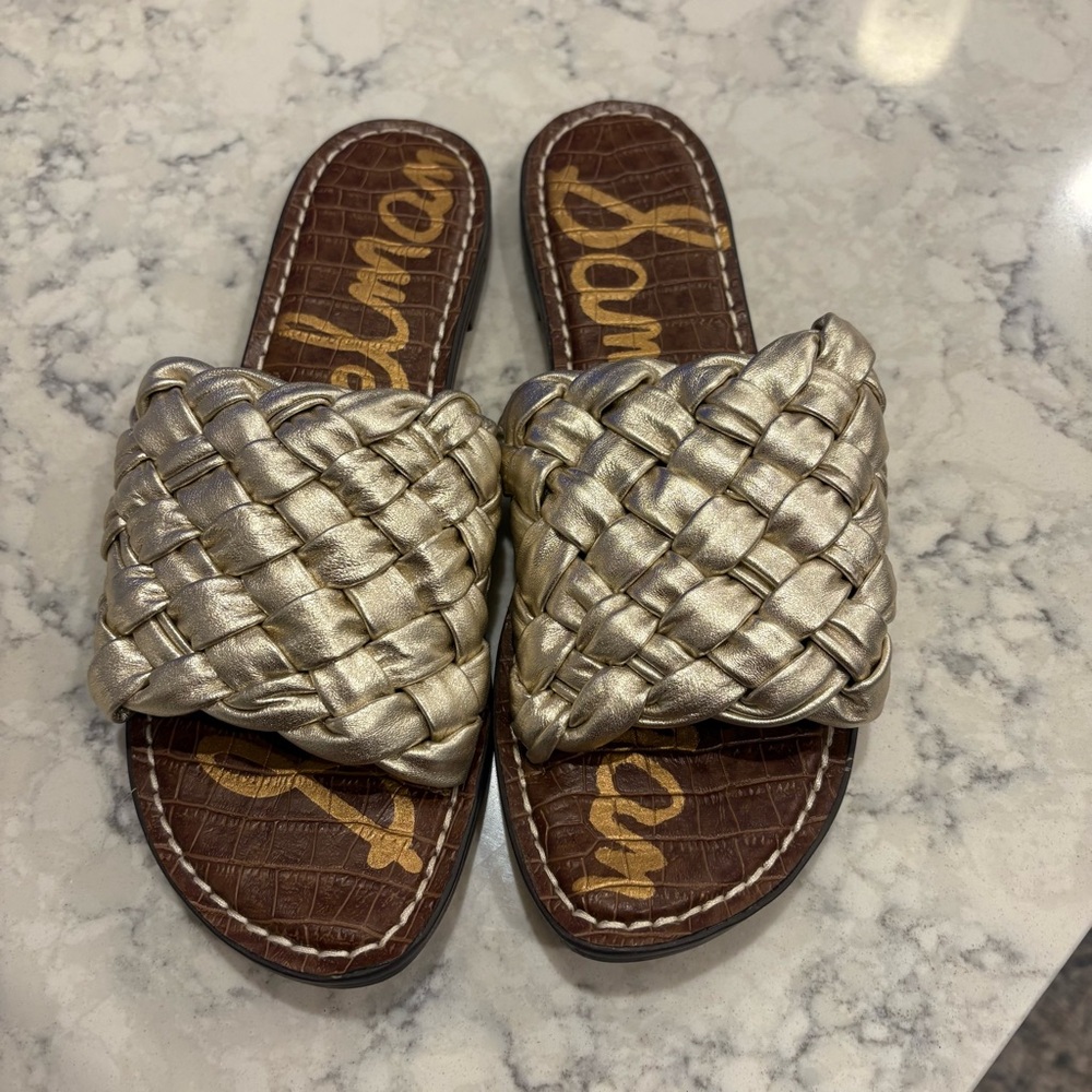 Sam Edelman Griffin Gold Woven Slide Sandals Size 8.5